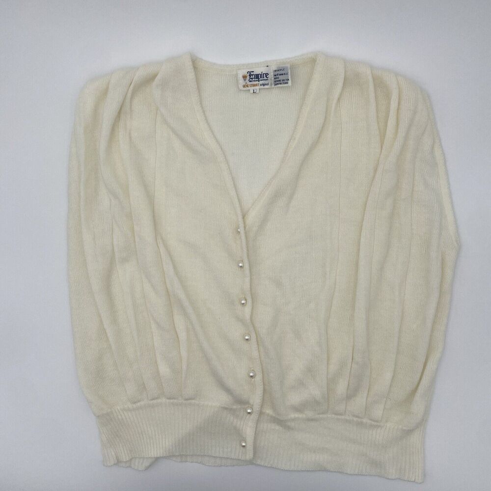 Empire Vintage Gene Stuart Cream Acrylic Sweater Vest Faux Pearl Large